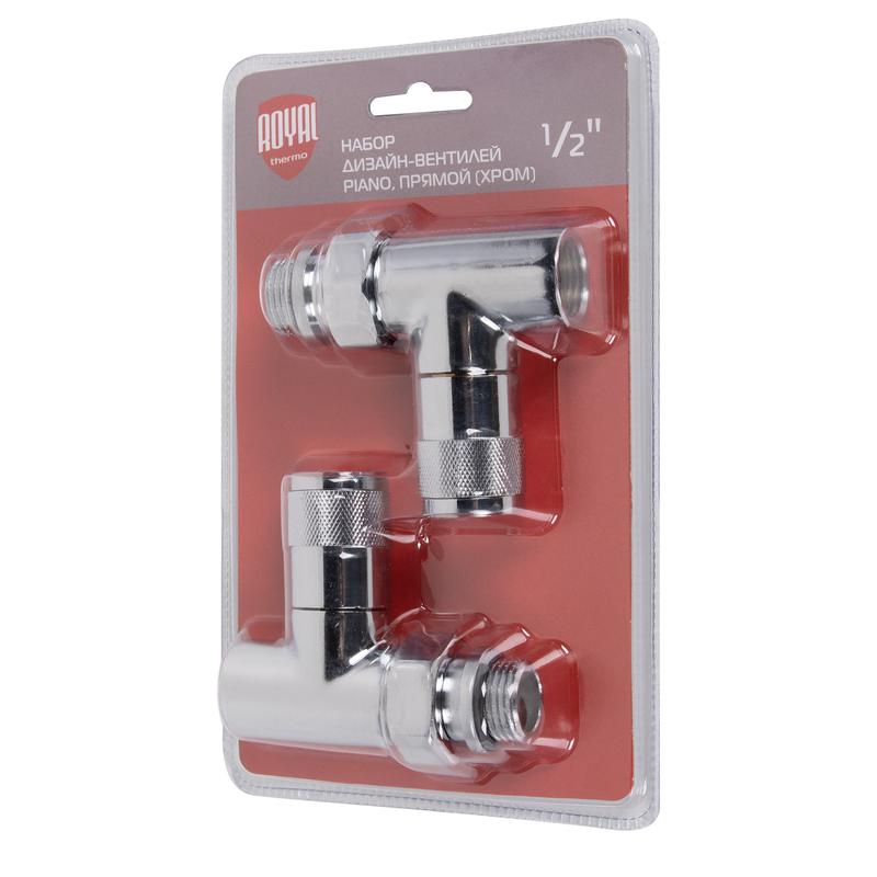  Набор дизайн-вентилей PIANO прямой 1/2дюйм хром Royal Thermo НС-1161360 фото в каталоге от BTSprom.by