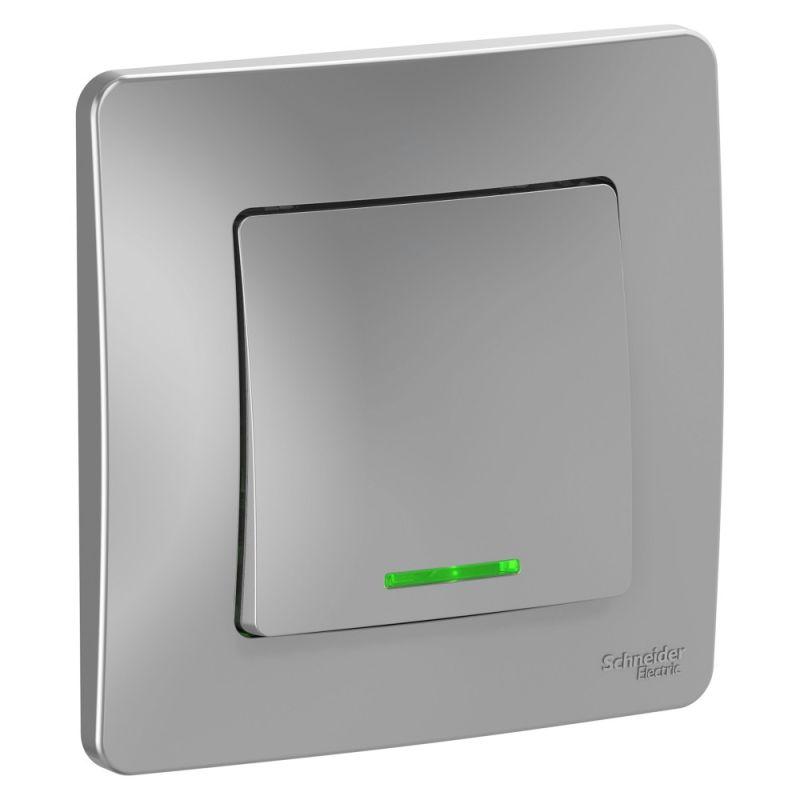 выключатель 1-кл. сп blanca 10а ip20 (сх. 1) 250в с подсветкой алюм. se blnvs010113 от BTSprom.by