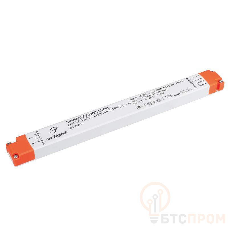 Блок питания ARV-SP-12075-LINEAR-PFC-TRIAC-0-10V (12В 6.25А 75Вт) IP20 пластик Arlight 047950 фото в каталоге от BTSprom.by  Блок питания ARV-SP-12075-LINEAR-PFC-TRIAC-0-10V (12В 6.25А 75Вт) IP20 пластик Arlight 047950 фото в каталоге от BTSprom.by