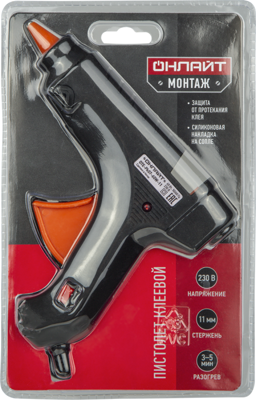  Пистолет клеевой 90 378 OTE-Pk07-60W-11 60Вт 11мм ОНЛАЙТ 90378 фото в каталоге от BTSprom.by