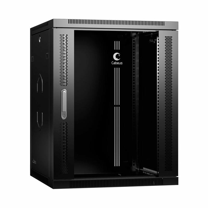 шкаф телекоммуникационный настенный sh-05f-15u60/60-r-bk 19дюйм 15u 600х600х769мм разобран. дверь стекло ral 9004 черн. cabeus 10745c от BTSprom.by