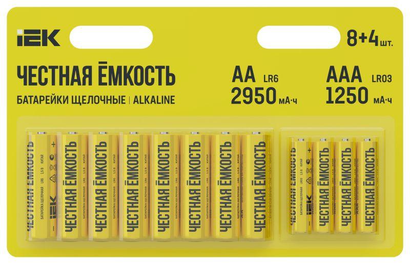 элемент питания алкалиновый lr6/aa+lr03/aaa (блист.8+4шт) iek abt-lr06-lr03-op-l08-04 от BTSprom.by