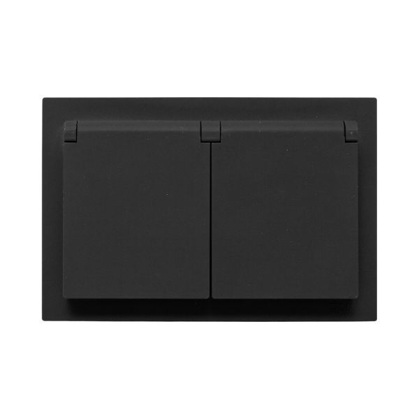  Розетка 2-м СП Эпика 16А IP44 с заземл. защ. шторки с рамкой с крышками механизм черн. EKF UP1-SOB-211-44 фото в каталоге от BTSprom.by