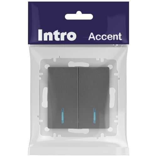 Выключатель 2-кл. СП Accent 6-105-07 10А IP20 250В с подсветкой AL/CU графит Intro Б0063521 фото в каталоге от BTSprom.by
