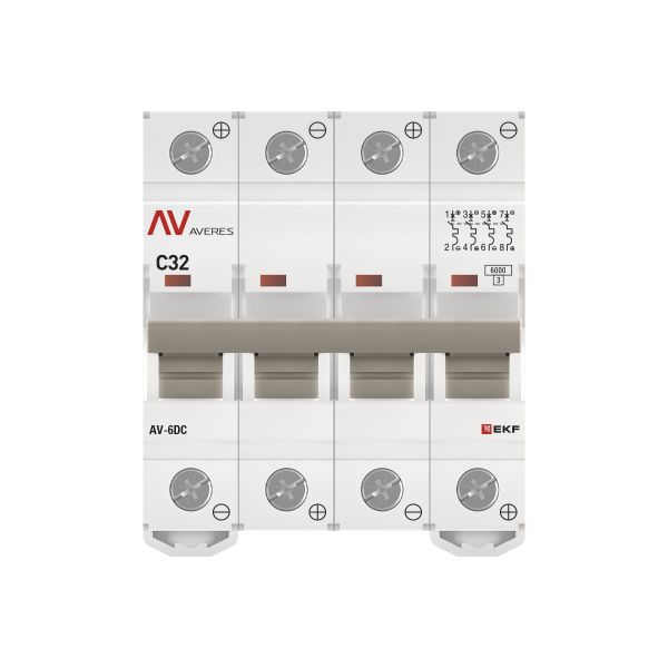  Выключатель автоматический модульный 4п C 32А 6кА AV-6 AVERES EKF mcb6-DC-4-32C-av фото в каталоге от BTSprom.by