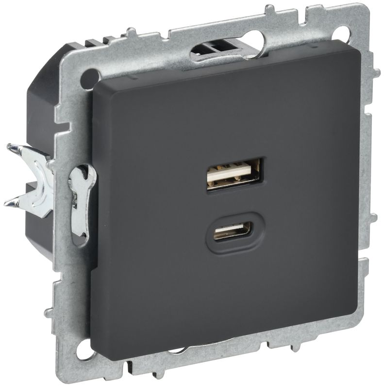 розетка сп brite рю11-2-брг usb a+c 45вт высокоскор. заряд. графит iek br-u22-045-k53 от BTSprom.by