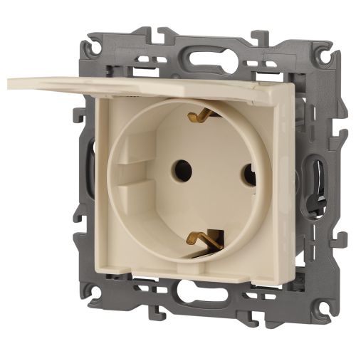  Розетка 1-м СП Эра Elegance 14-2103-02 16А IP20 16AX 250В 2P+E Schuko защ. шторки с крышкой сл. кость Эра Б0034279 фото в каталоге от BTSprom.by