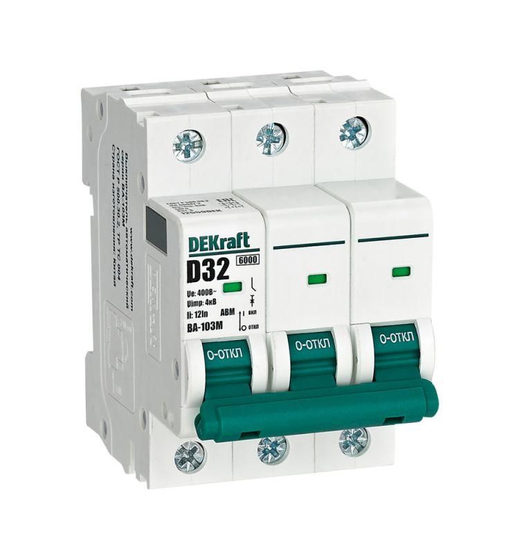 выключатель автоматический модульный 3п d 32а 6ка ва-103m без теплозащиты dekraft 12559dek от BTSprom.by