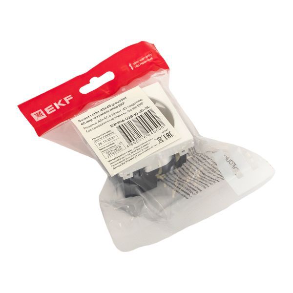  Розетка 45х45 45град. с заземл. быстрозажимные клеммы бел. EKF E2MR16-028-10-45-SL фото в каталоге от BTSprom.by