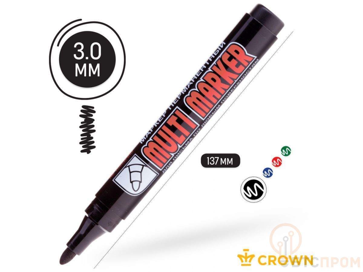  Маркер промышл. перманентный фетровый черный CROWN MULTI MARKER (толщ. линии 3.0 мм. Цвет черный) (CROWN маркеры) фото в каталоге от BTSprom.by