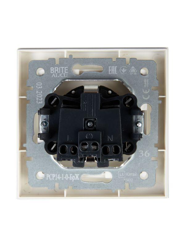  Розетка СП BRITE РСР14-1-0-БрЖ 16А в сборе с заземл. защ. шторки жемчуж. IEK BR-R14-16-K36-F фото в каталоге от BTSprom.by