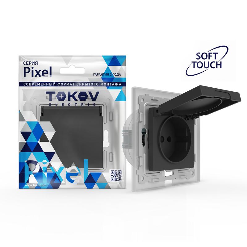 розетка 1-м сп pixel ip44 с заземл. с крышкой механизм карбон tokov electric tke-px-r1zsw1-c14-ip44 от BTSprom.by