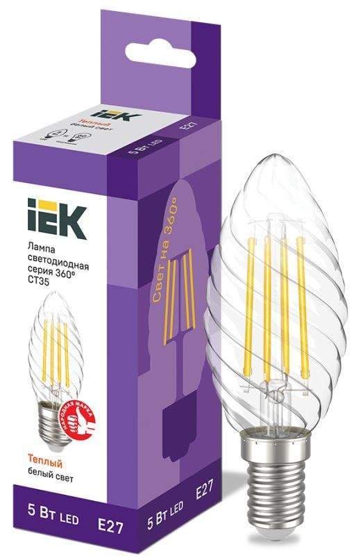лампа светодиодная филаментная 360° 5вт ct35 свеча витая 3000к e27 230в iek llf-ct35-5-230-30-e27-cl от BTSprom.by