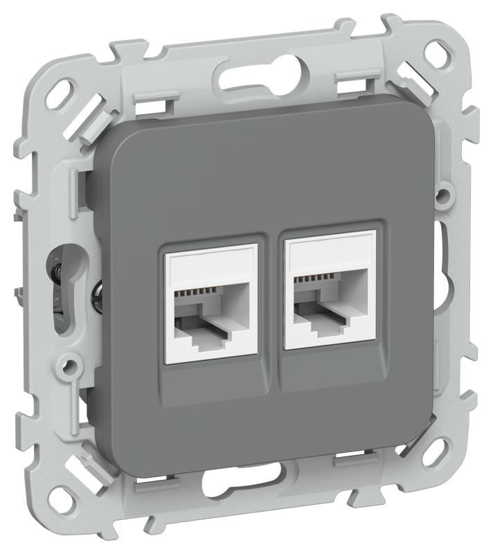 розетка 2-м сп flite ркт5е/3-2-0-флма rj45/rj11 кат.5e/3 utp механизм мокрый асфальт iek fi-kt22-1-k80 от BTSprom.by