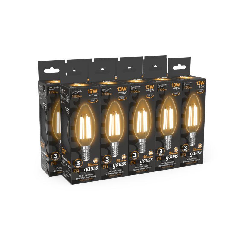 Лампа светодиодная филаментная Black Filament 13Вт свеча 2700К тепл. бел. E14 1100лм GAUSS 103801113 фото в каталоге от BTSprom.by