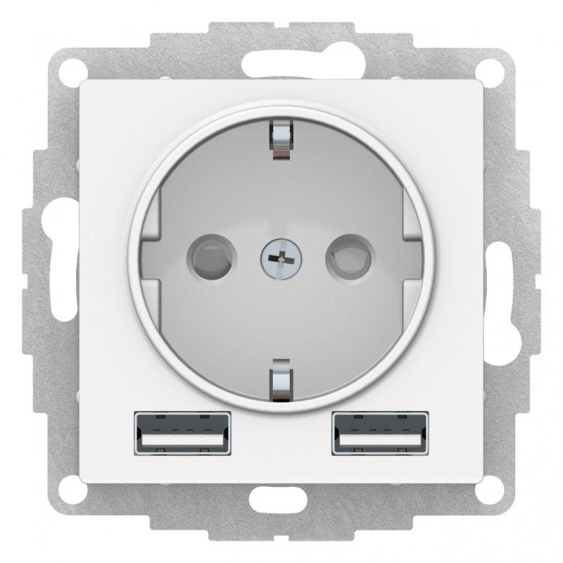 розетка 1-м сп atlasdesign 16а ip20 с 2-мя заряд. устройствами usb тип a+a 5в/2.4а 2х5в/1.2а механизм бел. se atn000130 от BTSprom.by