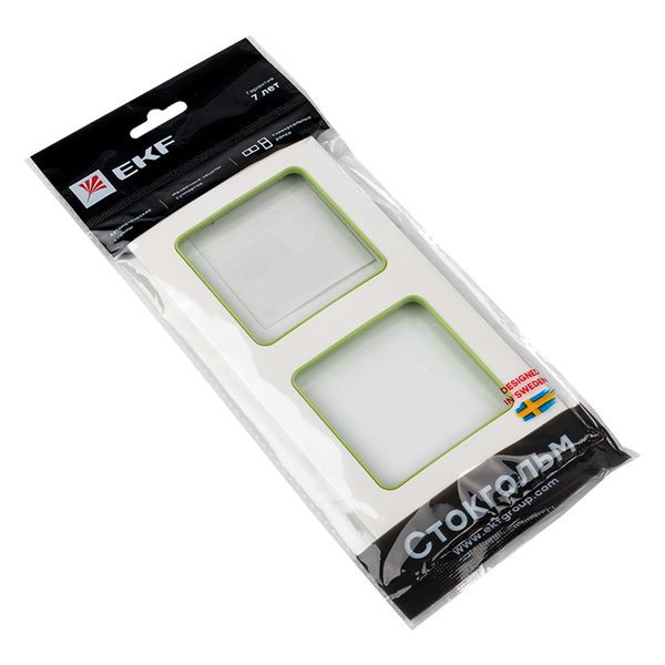  Рамка 2-м Стокгольм бел. с линией цвета зел. PROxima EKF EXM-G-303-20 фото в каталоге от BTSprom.by