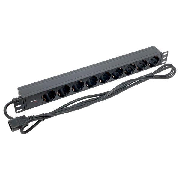  Блок PDU TERACOM PRO 19дюйм 1U 10А/250В 9 роз. Schuko шнур 2м 3х1.5кв.мм вилка C14 корпус алюм. черн. EKF TRP-HPD-10A-9SH-2MC14 фото в каталоге от BTSprom.by