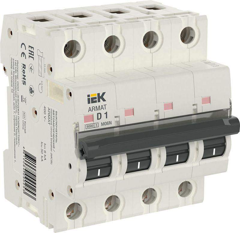 выключатель автоматический модульный 4п d 1а m06n armat iek ar-m06n-4-d001 от BTSprom.by