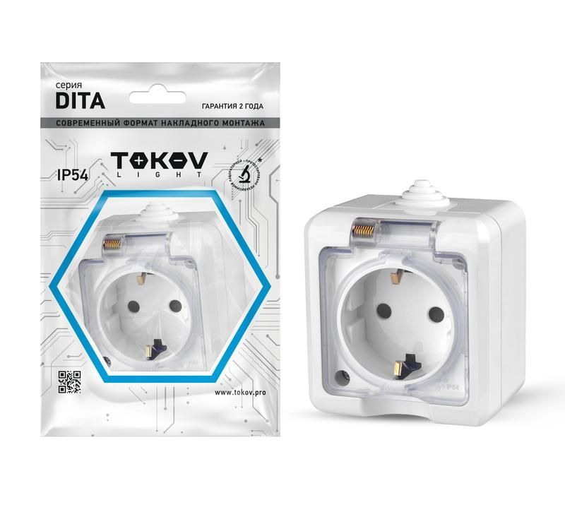 розетка 1-м оп dita 16а ip54 250в с заземл. с прозр. крышкой бел. tokov electric tkl-dt-r1z-c01t-ip54 от BTSprom.by