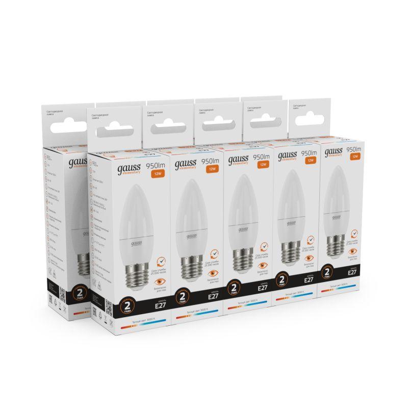 Лампа светодиодная Elementary 12Вт свеча 3000К тепл. бел. E27 950лм GAUSS 30212 фото в каталоге от BTSprom.by
