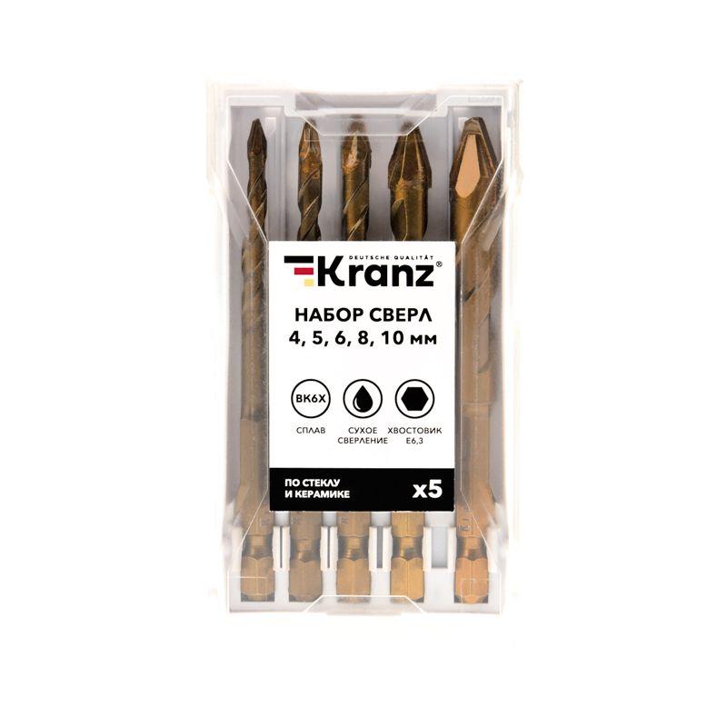  Набор сверл по стеклу и керамике 4-10мм сухое сверление пластик. кейс (5 предметов) Kranz KR-91-0653 фото в каталоге от BTSprom.by