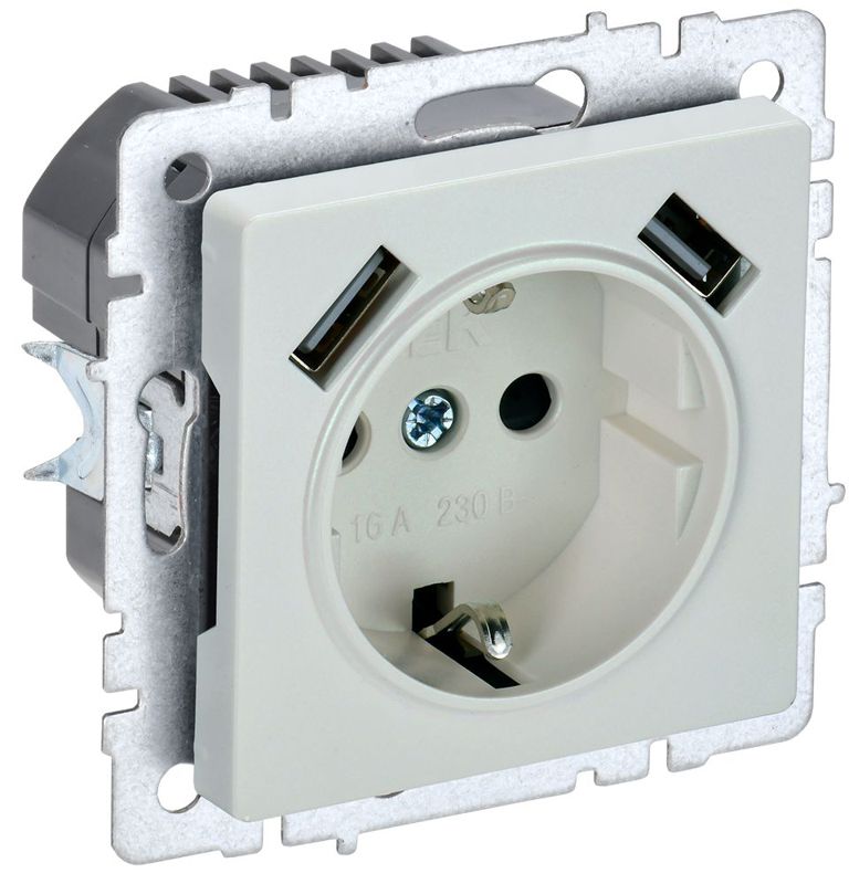 розетка brite рюш10-1-брж 16а с usb a+a 2.1а с заземл. защ. шторки механизм жемчуж. iek br-r14-16-u21-d21-k36 от BTSprom.by