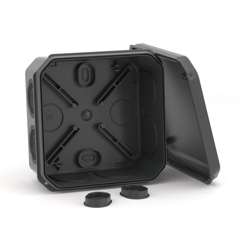  Коробка ответвительная с 8+2 кабельными вводами d20/20мм IP55 85х85х40мм черн. DKC 53785B фото в каталоге от BTSprom.by