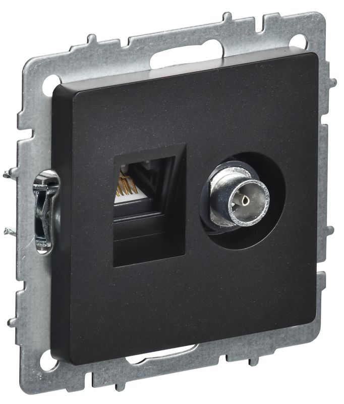 розетка компьютерная + телевизионная 2-м brite ртв/рк12-брч rj45 кат.5e + tv механизм черн. iek br-ak20-1-k02 от BTSprom.by