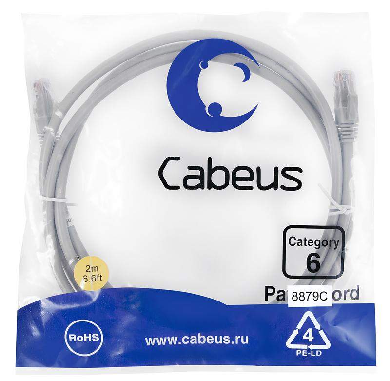 патч-корд u/utp кат.6 pc-utp-rj45-cat.6-2m-lszh 2xrj45/8p8c неэкранир. lszh 2м сер. cabeus 8879c от BTSprom.by