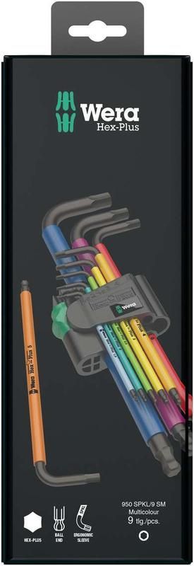 набор г-образных ключей 950/9 spkl hex-plus multicolour blacklaser 1 9 предметов (1.5/2/2.5/3/4/5/6/8/10мм) wera we-073593 от BTSprom.by