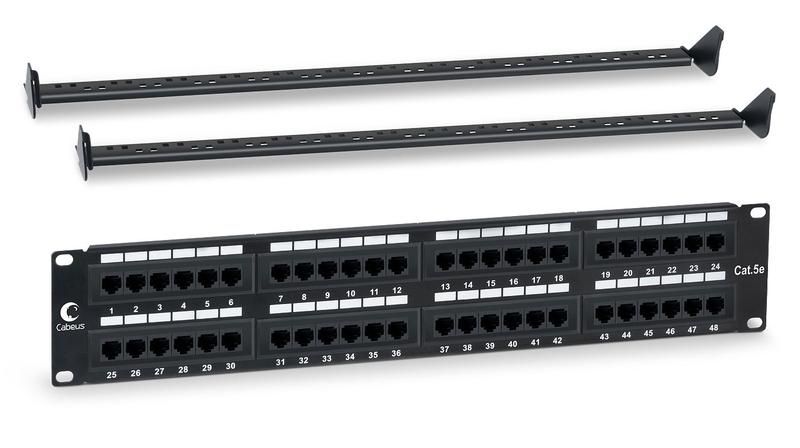 патч-панель 19дюйм 2u 48 портов rj45 кат.5e dual idc pl-48-cat.5e-dual idc с задн. кабельным организатором cabeus 7001c от BTSprom.by