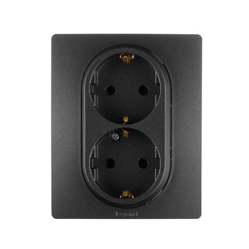 розетка 2-м сп etika 16а ip20 250в 2p+e с заземл. немецк. стандарт винт. клеммы в сборе антрацит leg 672623 от BTSprom.by