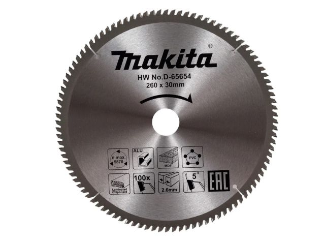 диск пильный универсальный standart 260x30x2.6x100t makita d-65654 от BTSprom.by