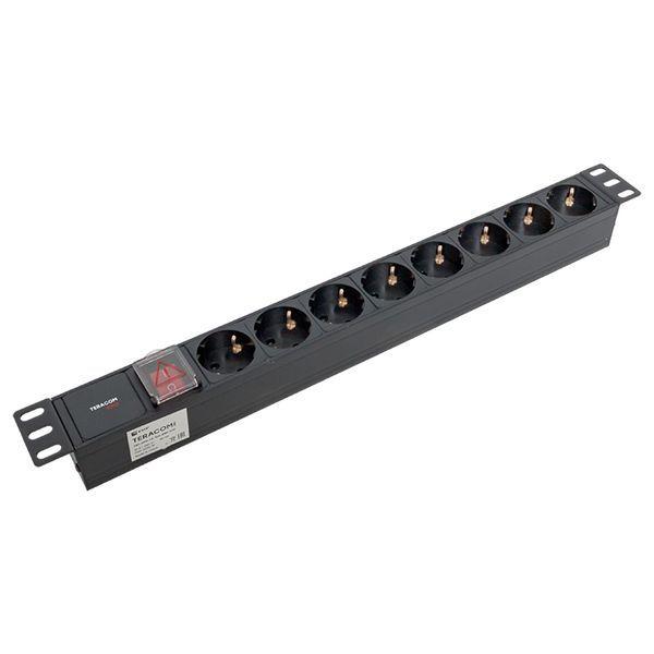  Блок PDU TERACOM PRO 19дюйм 1U 10А/250В 8 роз. Schuko с выключат. без шнура питания вх. разъем C14 корпус алюм. черн. EKF TRP-HPD-LS-10A-8SH-C14 фото в каталоге от BTSprom.by