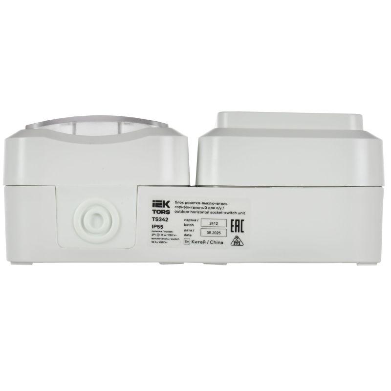  Блок ОП TORS TS342 (розетка + выключатель) 16А IP55 горизонт. бел. IEK TS-G10-6-55-V-K01 фото в каталоге от BTSprom.by