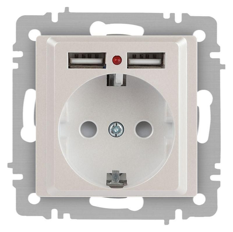 розетка 1-м сп accent 6-410-06 16а ip20 250в p+e schuko + 2хusb защ. шторки перламутр. intro б0063700 от BTSprom.by