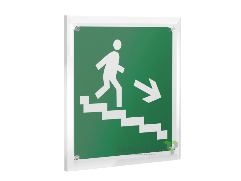 знак безопасности pt-22228.e13"напр. к эвакуац. выходу по лестн. вниз (прав.)" белый свет a21591 от BTSprom.by