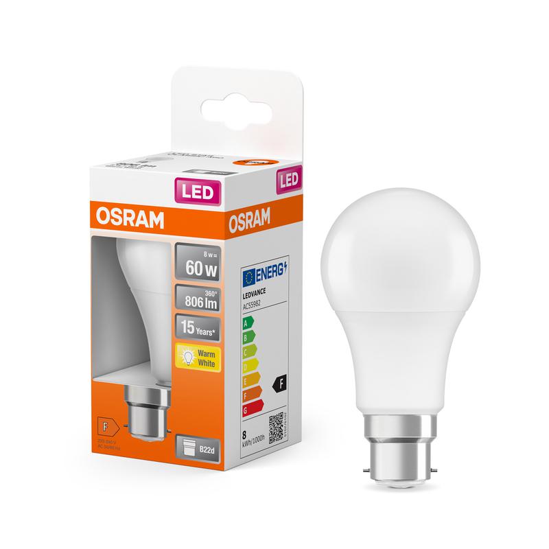 лампа светодиодная led stara 806лм 8.5вт2700к тепл. бел. b22d (замена 60вт) матов. пластик 220-240в osram 4058075127937 от BTSprom.by