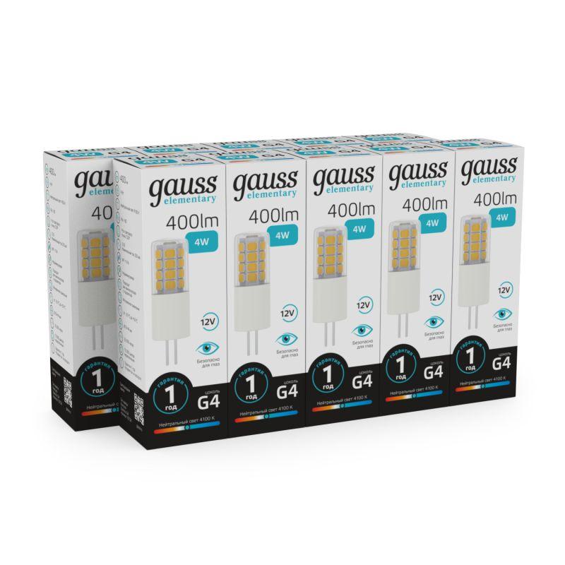 Лампа светодиодная Elementary 4Вт капсульная 4100К нейтр. бел. G4 400лм DC 12В GAUSS 10724 фото в каталоге от BTSprom.by