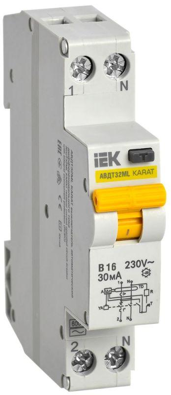 выключатель автоматический дифференциального тока b 16а 30ма авдт32мl karat iek mvd12-1-016-b-030 от BTSprom.by