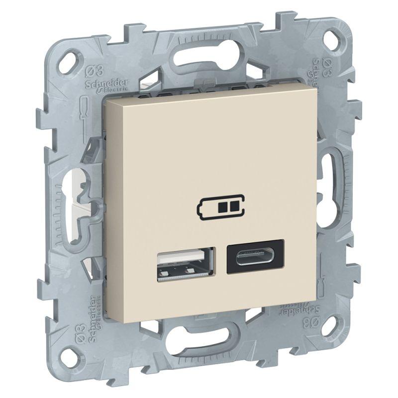 розетка usb 2-м unica new тип а+с 5в/2400ма беж. sche nu501844 от BTSprom.by