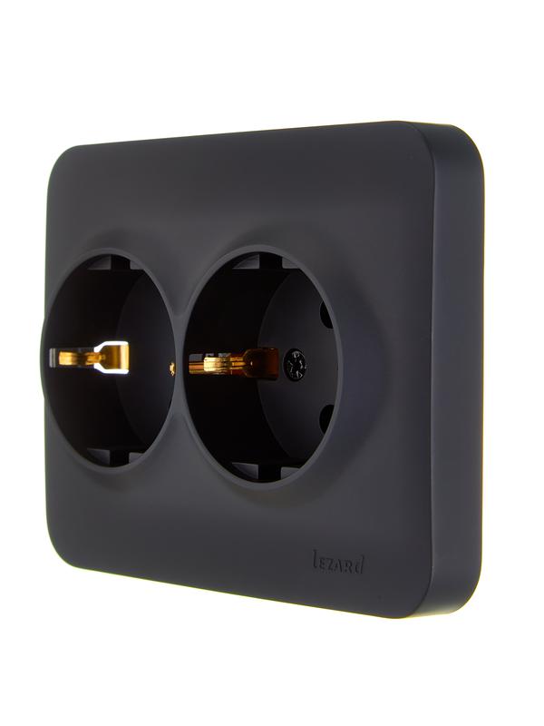  Розетка 2-м СП ASTI 16А IP20 с заземл. термопласт черн. бархат LEZARD 7081-4200-127B фото в каталоге от BTSprom.by
