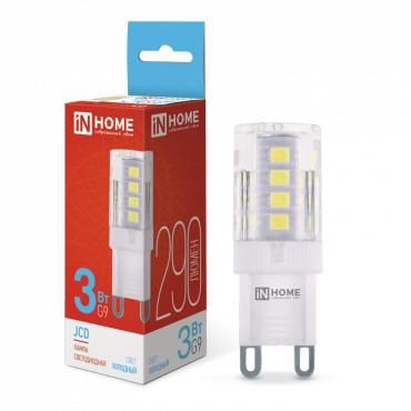 лампа светодиодная led-jcd 3вт капсульная прозрачная 6500к холод. бел. g9 290лм 230в in home 4690612036281 от BTSprom.by