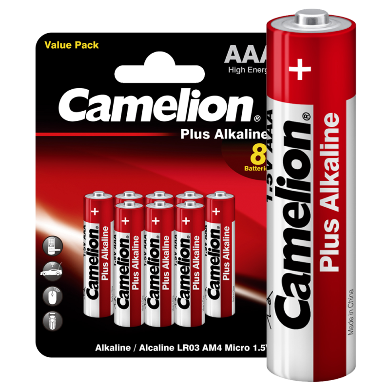 элемент питания алкалиновый aaa/lr03 1.5в plus alkaline lr03-bp8 bl-8 (блист.8шт) camelion 14134 от BTSprom.by