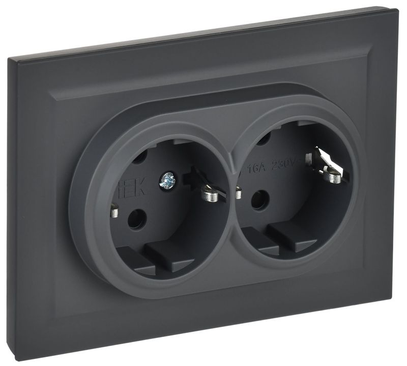 розетка 2-м сп brite рсш12-3-брг 16а в сборе с заземл. защ. шторки графит iek br-r24-16-k53-f от BTSprom.by