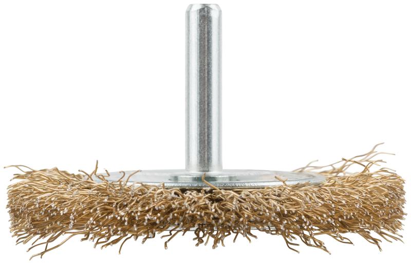  Корщетка-колесо со штифтом стальная латунированная волнистая проволока 60мм FIT 38506 фото в каталоге от BTSprom.by
