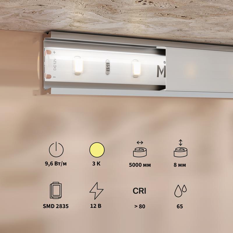  Лента светодиодная 12В 2835 9.6Вт/м 3000К IP65 (уп.5м) Maytoni 201174 фото в каталоге от BTSprom.by