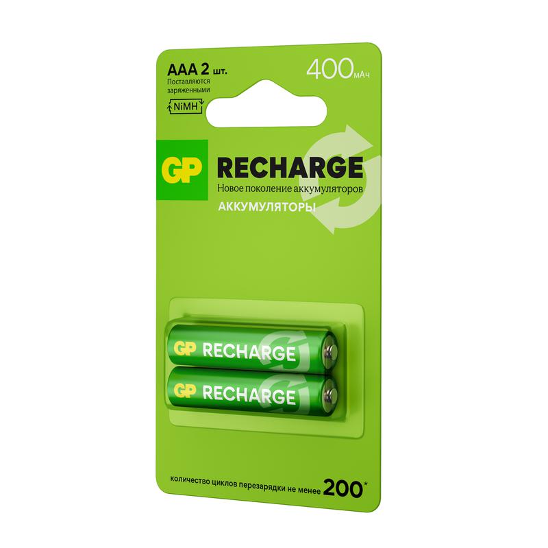  Аккумулятор AAA/HR03 RECHARGE 1.2В 400мА.ч 40AAAHCV-2CRSBC2 16/96 (блист.2шт) GP 20250 фото в каталоге от BTSprom.by