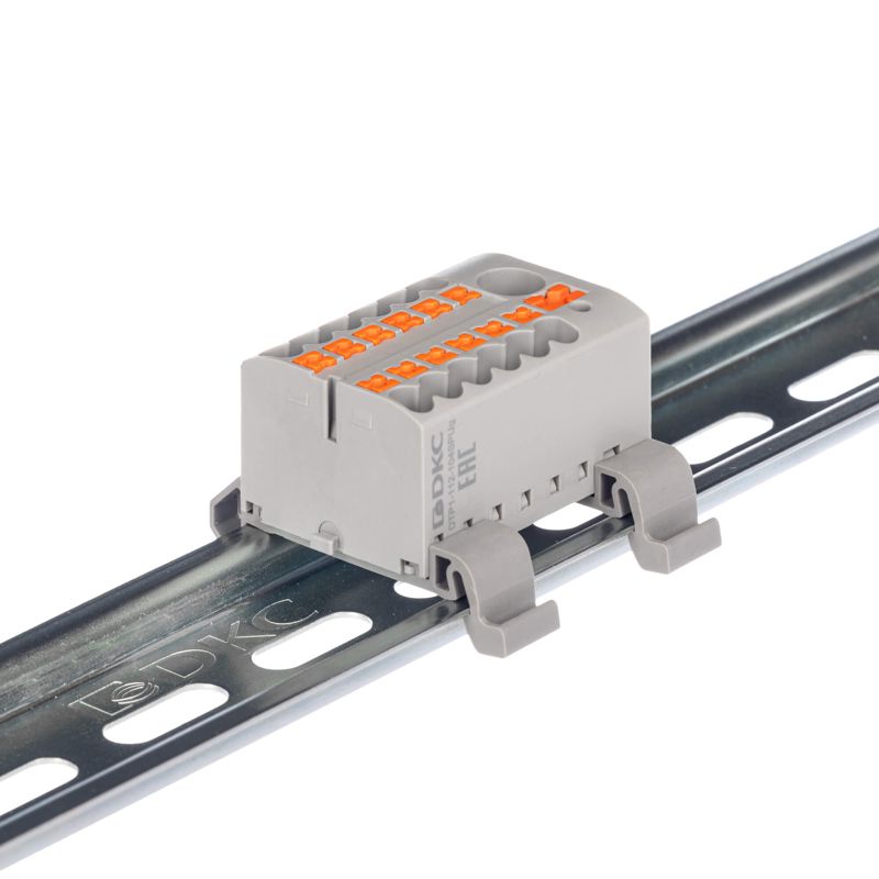 блок распределительный с горизонт. адаптером на рейку шир. 35мм зажим push-in 1 ввод 6кв.мм 12 точек подключения 2.5кв.мм красн. dkc dtp1-112-104spur-h от BTSprom.by